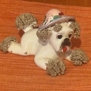 Vintage 1950s Lefton Spaghetti Poodle Kitsch Figurine with Pink Hat 4.5”